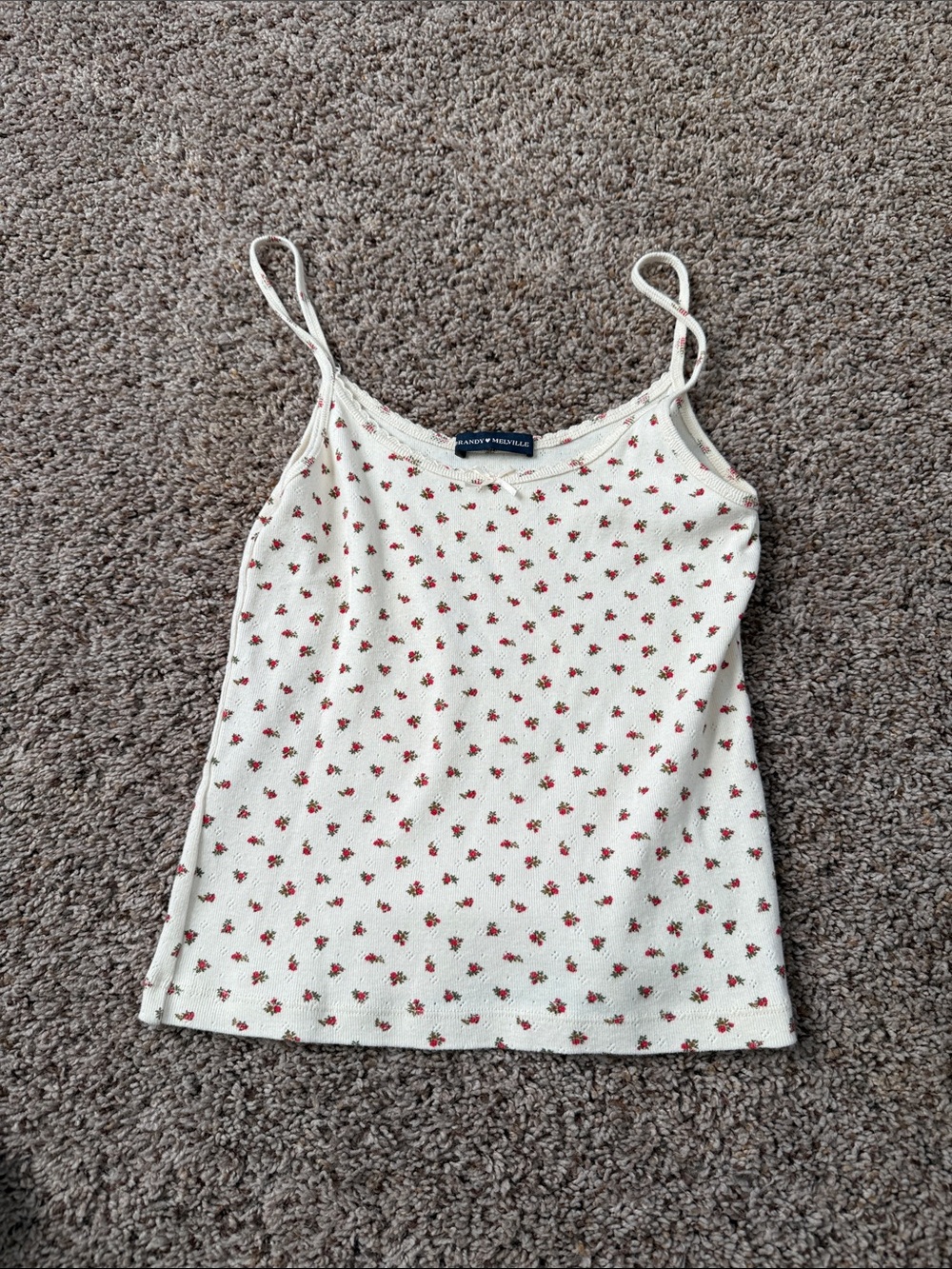 Brandy Melville Ivory Cami with Red Floral Print